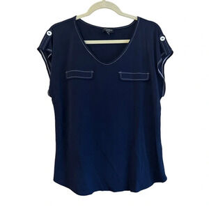 STITCH COLLECTION NAVY BLUE FAUX POCKET BLOUSE